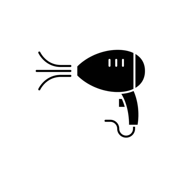 Черная иконка фена, векторный знак на изолированном фоне. Символ концепции фена, иллюстрация — стоковый вектор