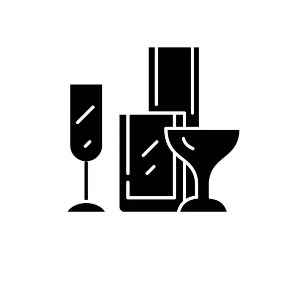 Bevande vetreria icona nera, segno vettoriale su sfondo isolato. Bevande concetto di vetreria simbolo, illustrazione — Vettoriale Stock