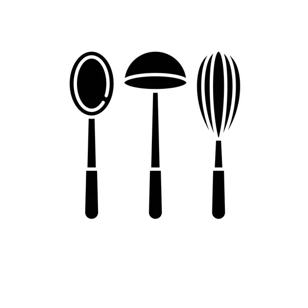 Kitchen utencils black icon, vector sign on isolated background. Kitchen utencils concept symbol, illustration — Stock Vector