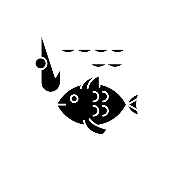 Черная рыбная икона, векторный знак на изолированном фоне. Символ рыболовства, иллюстрация — стоковый вектор