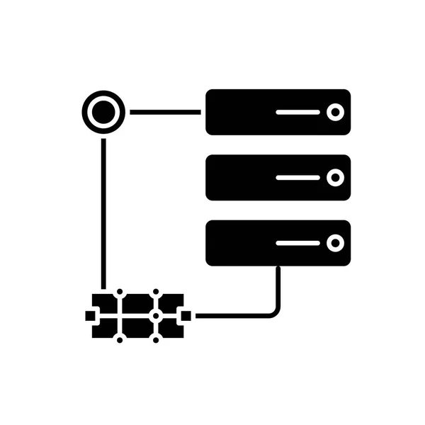 Tecnologia di rete icona nera, segno vettoriale su sfondo isolato. Simbolo del concetto di tecnologia di rete, illustrazione — Vettoriale Stock