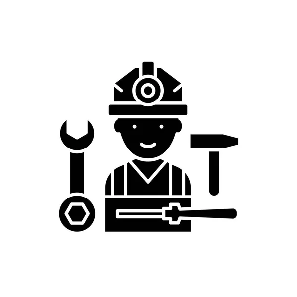 Trabajo de instalación icono negro, signo vectorial sobre fondo aislado. Símbolo de concepto de trabajo de instalación, ilustración — Vector de stock