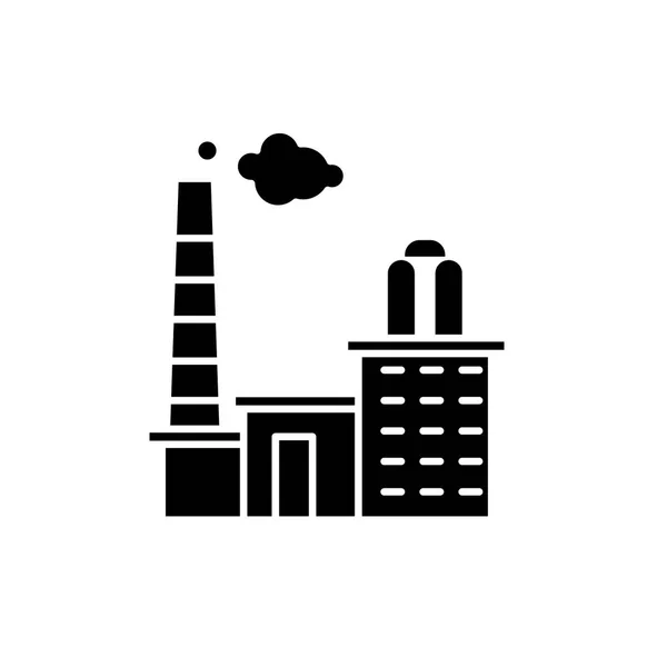 Icône noire d'usine, signe vectoriel sur fond isolé. Concept d'usine symbole, illustration — Image vectorielle