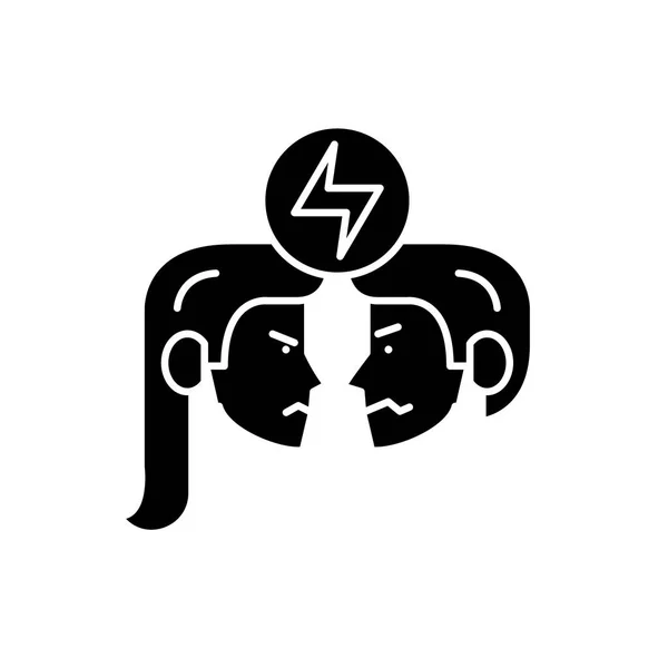 Conflicto icono negro, signo vectorial sobre fondo aislado. Concepto de conflicto símbolo, ilustración — Vector de stock