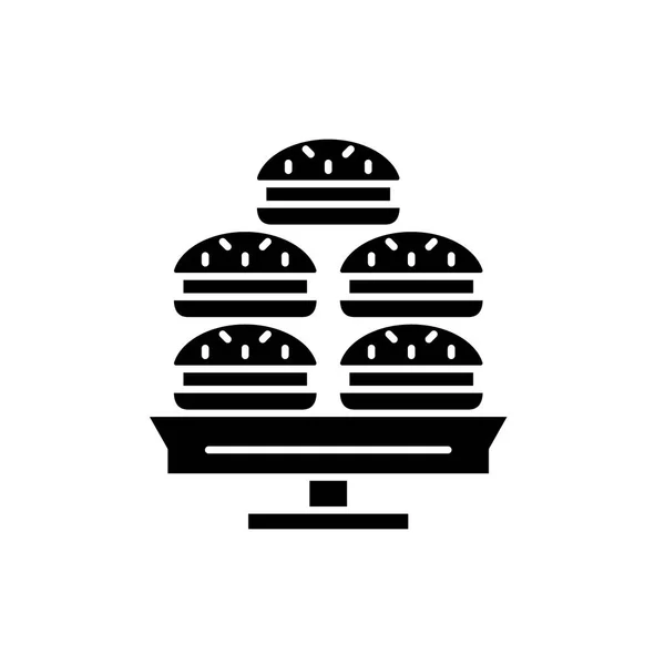 Postres icono negro, signo vectorial sobre fondo aislado. Símbolo de concepto de postre, ilustración — Vector de stock