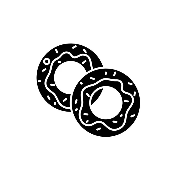 Donuts ícone preto, sinal de vetor em fundo isolado. Donuts conceito símbolo, ilustração — Vetor de Stock