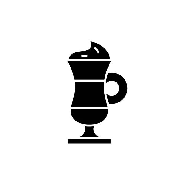 Cappuccino zwart pictogram, vector teken op geïsoleerde achtergrond. Cappuccino concept symbool, afbeelding — Stockvector