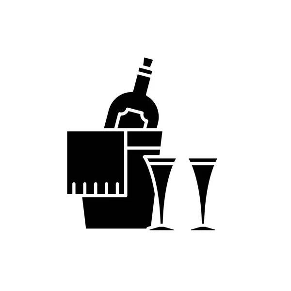 Champagne zwart pictogram, vector teken op geïsoleerde achtergrond. Champagne concept symbool, afbeelding — Stockvector