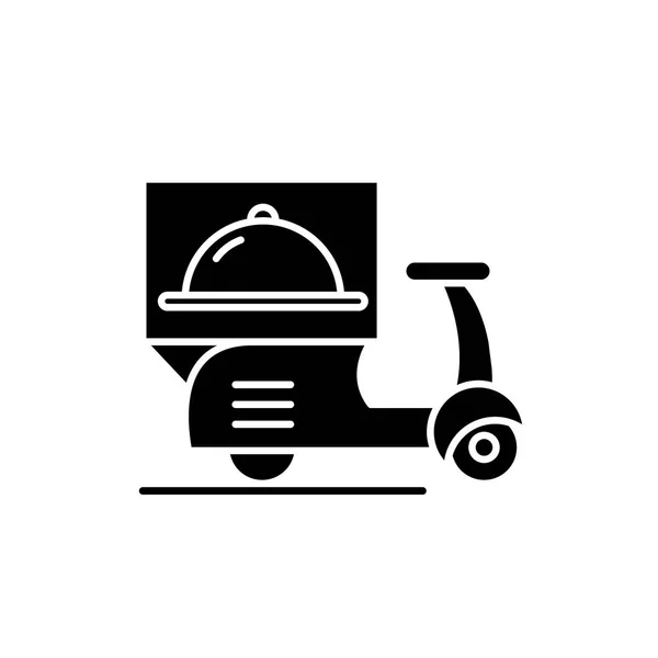Levering van restaurants zwart pictogram, vector teken op geïsoleerde achtergrond. Levering van restaurants concept symbool, afbeelding — Stockvector