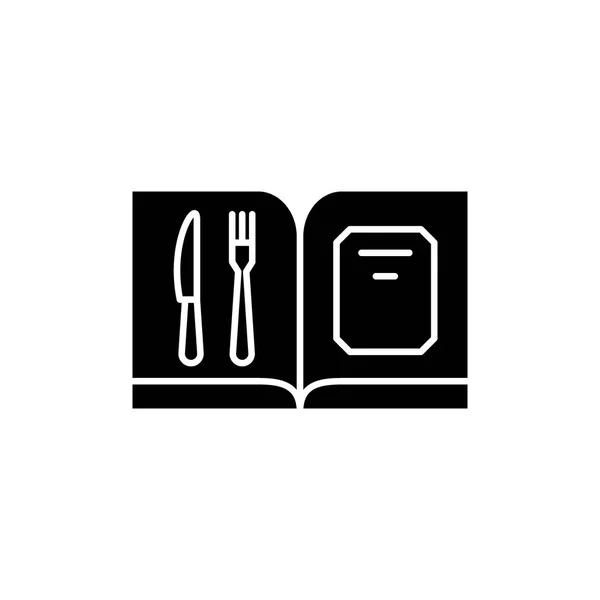 Menu restaurant icône noire, signe vectoriel sur fond isolé. Menu restaurant concept symbole, illustration — Image vectorielle