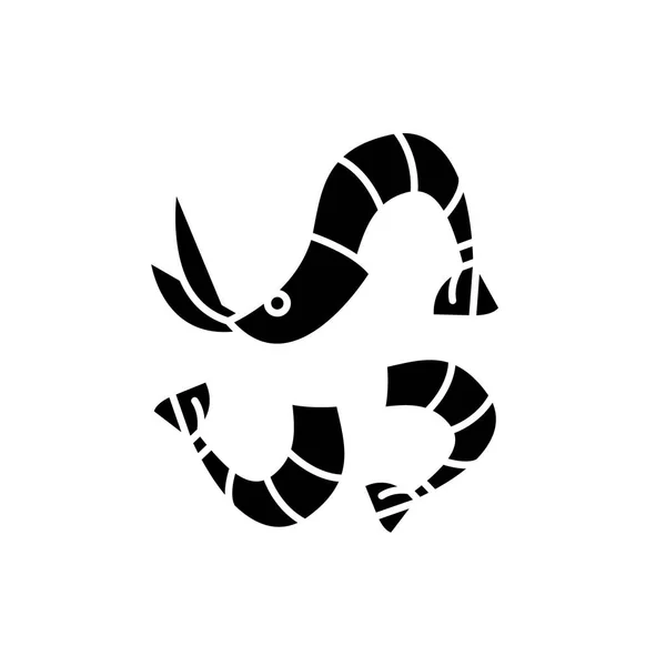 Garnalen zwart pictogram, vector teken op geïsoleerde achtergrond. Garnalen concept symbool, afbeelding — Stockvector