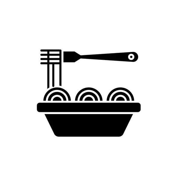 Fideos asiáticos icono negro, signo vectorial sobre fondo aislado. Fideos asiáticos concepto símbolo, ilustración — Vector de stock