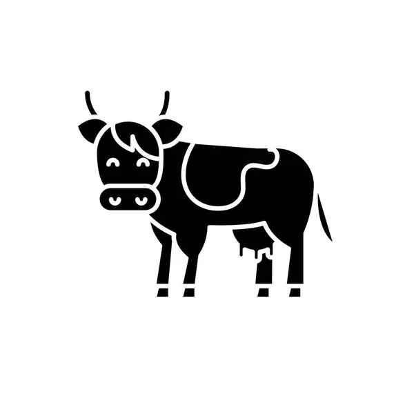 Icona nera di mucca, segno vettoriale su sfondo isolato. Simbolo concetto di mucca, illustrazione — Vettoriale Stock