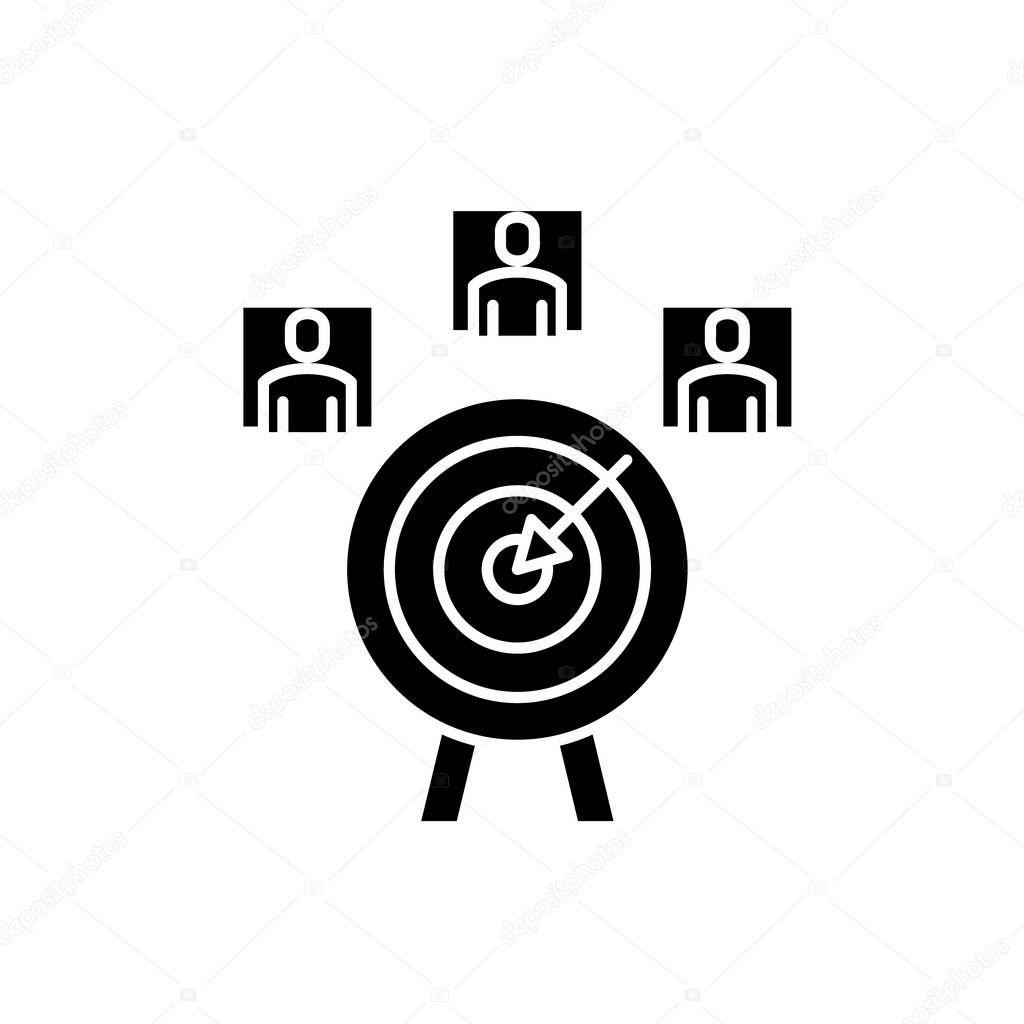 Customer targeting black icon, vector sign on isolated background. Customer targeting concept symbol, illustration 
