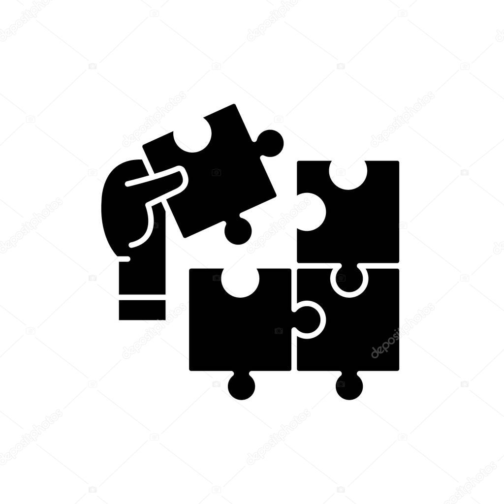Puzzle pieces black icon, vector sign on isolated background. Puzzle pieces concept symbol, illustration 