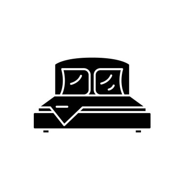 Yatak odası siyah kutsal kişilerin resmi, vektör izole arka plan üzerinde işareti. Yatak odası kavramı sembol, illüstrasyon 