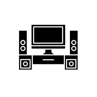 Ev sinema siyah simgesi, izole arka plan tabelada vektör. Ev sinema kavramı sembol, illüstrasyon 