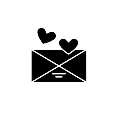 İleti siyah simgesi seviyorum, izole arka plan tabelada vektör. Aşk mesajı kavramı sembol, illüstrasyon 