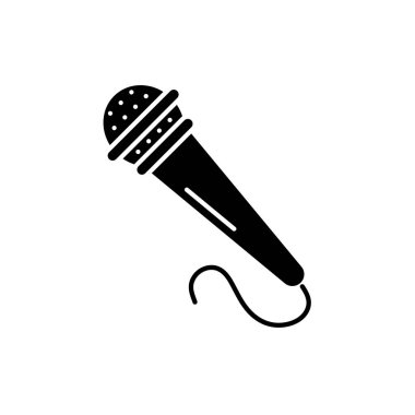 Mikrofon siyah kutsal kişilerin resmi, vektör izole arka plan üzerinde işareti. Mikrofon kavramı sembol, illüstrasyon 