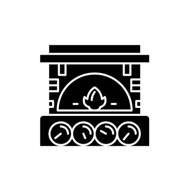 Şömine tuğla siyah kutsal kişilerin resmi, vektör izole arka plan üzerinde işareti. Şömine tuğla kavramı sembol, illüstrasyon 