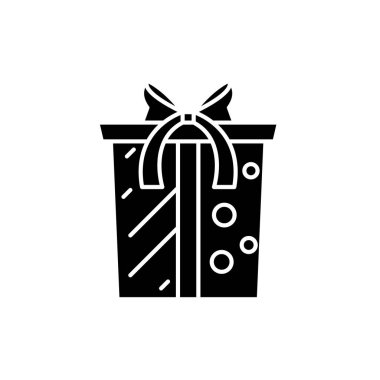 Yay siyah simgeyle kutusu hediye, izole arka plan tabelada vektör. Hediye kutusu ile yay kavramı sembol, illüstrasyon 