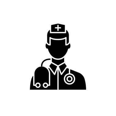 Siyah simge Doktor, izole arka plan tabelada vektör. Doktor kavramı sembol, illüstrasyon 