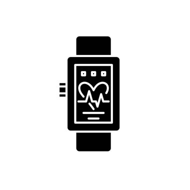 Saatler siyah simge akıllı, izole arka plan tabelada vektör. Akıllı saatler kavramı sembol, illüstrasyon 