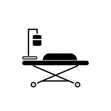 Tıbbi yatak siyah kutsal kişilerin resmi, vektör izole arka plan üzerinde işareti. Tıbbi yatak kavramı sembol, illüstrasyon 