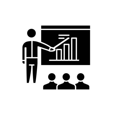 İş planı sunumu siyah kutsal kişilerin resmi, vektör izole arka plan üzerinde işareti. İş planı sunusu kavramı sembol, illüstrasyon 