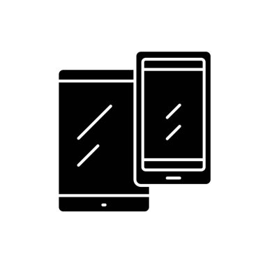 Mobil cihazlar siyah kutsal kişilerin resmi, vektör izole arka plan üzerinde işareti. Mobil cihazlar kavramı sembol, illüstrasyon 