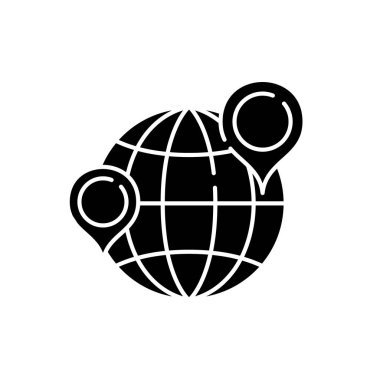 Globe izole arka plan tabelada işaretçiler siyah simgesi, vektör. İşaretçiler kavramı simgesiyle, illüstrasyon küre 