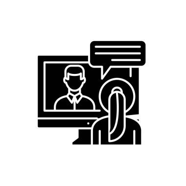 Çevrimiçi görüşmeler siyah kutsal kişilerin resmi, vektör izole arka plan üzerinde işareti. Çevrimiçi görüşmeler kavramı sembol, illüstrasyon 