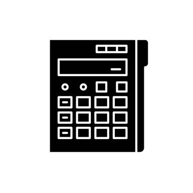 Hesap makinesi siyah kutsal kişilerin resmi, vektör izole arka plan üzerinde işareti. Hesap makinesi konsepti sembolü, illüstrasyon 