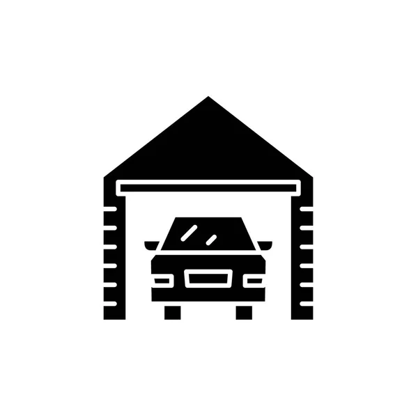 Icône noire garage, signe vectoriel sur fond isolé. Concept de garage symbole, illustration — Image vectorielle