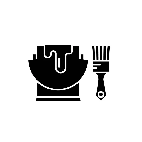 Farbe und Pinsel schwarzes Symbol, Vektorzeichen auf isoliertem Hintergrund. Farb- und Pinselkonzept Symbol, Illustration — Stockvektor