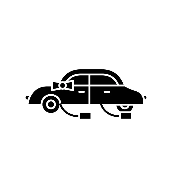 結婚式の黒車のアイコン、ベクトル分離背景に記号。結婚式車のコンセプトのシンボル、図 — ストックベクタ