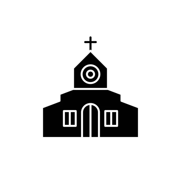 Kerk zwart pictogram, vector teken op geïsoleerde achtergrond. Kerk concept symbool, afbeelding — Stockvector