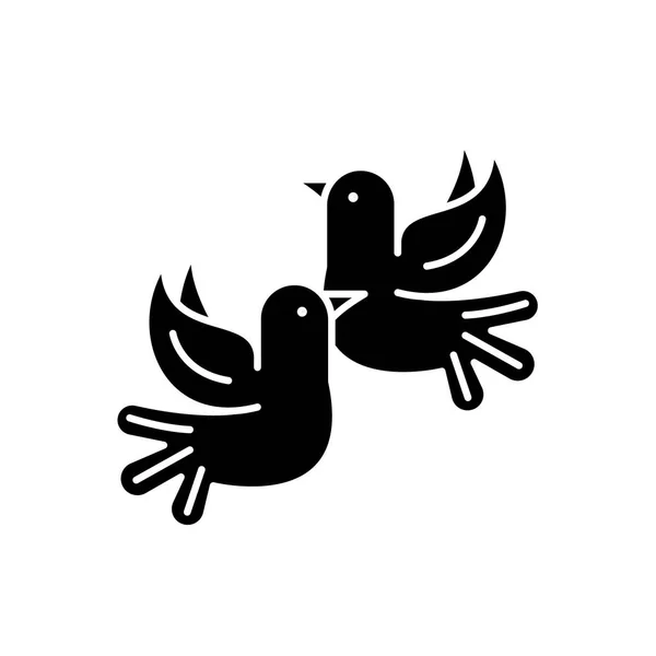 Pigeons black icon, vector sign on isolated background. Pigeons concept symbol, illustration