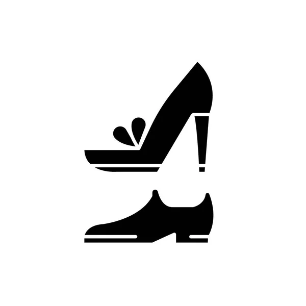 Zapatos de boda icono negro, signo de vector sobre fondo aislado. Boda zapatos concepto símbolo, ilustración — Vector de stock