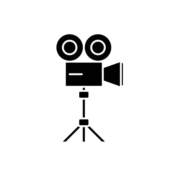 Tournage vidéo icône noire, signe vectoriel sur fond isolé. Concept de prise de vue vidéo symbole, illustration — Image vectorielle