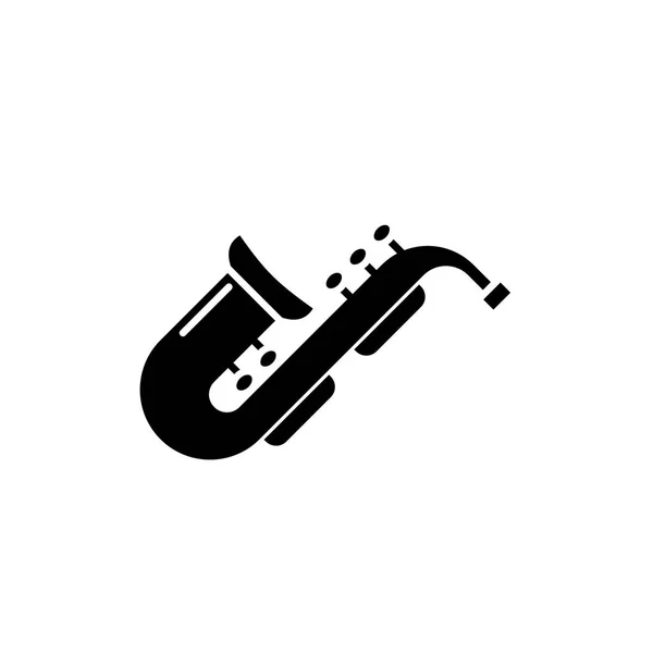 Jazz saxofone ícone preto, sinal de vetor em fundo isolado. Jazz saxofone conceito símbolo, ilustração — Vetor de Stock