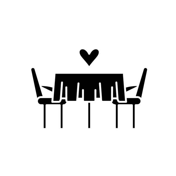 Date in the restaurant black icon, vector sign on isolated background. Date in the restaurant concept symbol, illustration