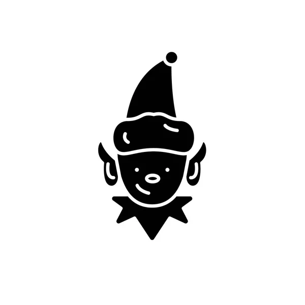 Icono negro elfo de Navidad, signo vectorial sobre fondo aislado. Navidad elfo concepto símbolo, ilustración — Archivo Imágenes Vectoriales