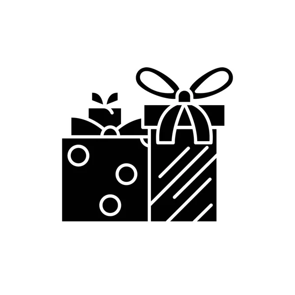 Cajas de regalo icono negro, signo de vector sobre fondo aislado. Cajas de regalo concepto símbolo, ilustración — Archivo Imágenes Vectoriales