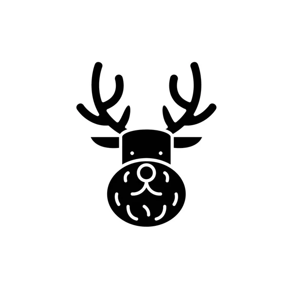 Черная икона оленя, векторный знак на изолированном фоне. Символ рождественского оленя, иллюстрация — стоковый вектор