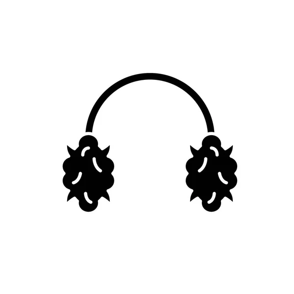 Fones de ouvido de malha ícone preto, sinal de vetor em fundo isolado. Fones de ouvido de malha conceito símbolo, ilustração —  Vetores de Stock