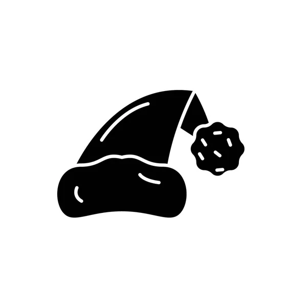 Chapeau Santa Claude icône noire, signe vectoriel sur fond isolé. Chapeau Santa Claude concept symbole, illustration — Image vectorielle