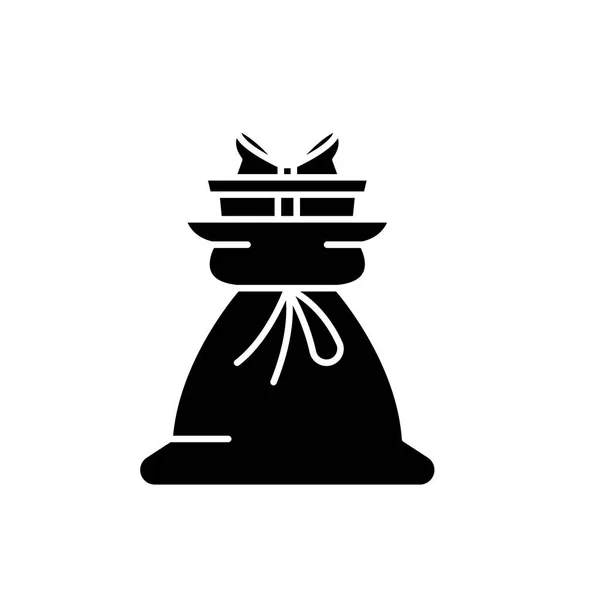 Geschenk Tasche schwarzes Symbol, Vektor-Zeichen auf isoliertem Hintergrund. gegenwärtiges Taschenkonzept Symbol, Illustration — Stockvektor