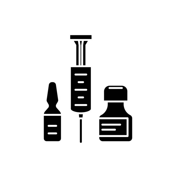 Fotos médicas icono negro, signo vectorial sobre fondo aislado. Símbolo de concepto de disparos médicos, ilustración — Vector de stock