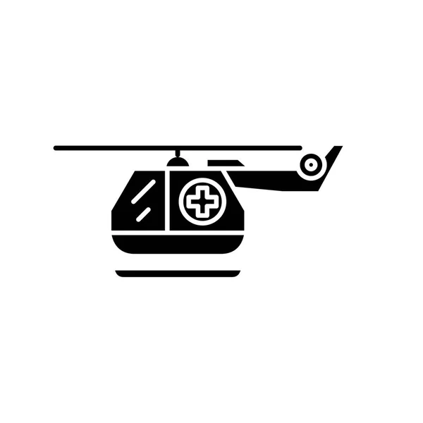 Icono negro de helicóptero de ambulancia, signo vectorial sobre fondo aislado. Símbolo concepto helicóptero ambulancia, ilustración — Vector de stock